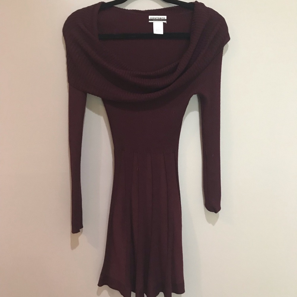 Cowl neck long sleeve maroon dress